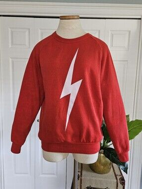 AVIATOR NATION Bolt Relaxed  Size S  Crew Sweatshirt Red and white.